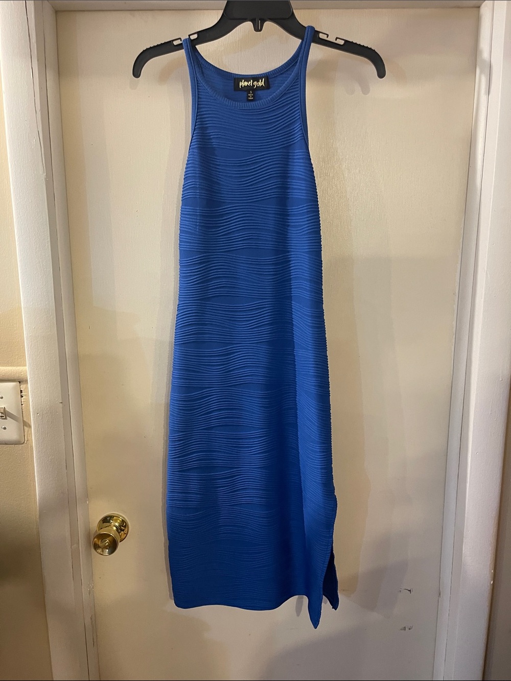 Planet Gold Royal Blue Maxi Dress with Textured Wave Knit